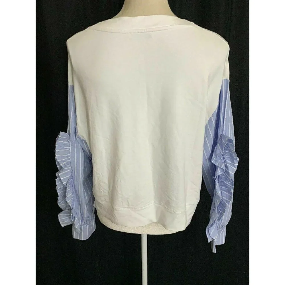 Zara Womens Blue White Long Sleeve Sweater Sweat Shirt Top Medium